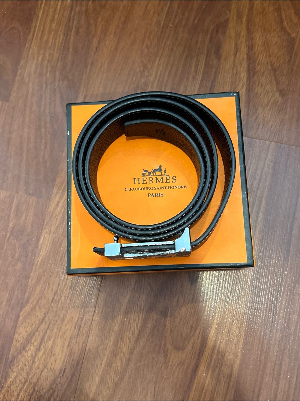 Hermès Black Leather Double Tour Wrap Belt with Silver Buckle
